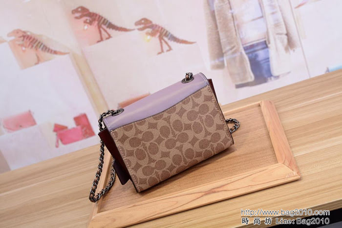 COACH蔻馳 30592 復古五金 復古咖色皮 翻蓋鉚釘挎包 鏈條單肩斜挎包  Chz1550